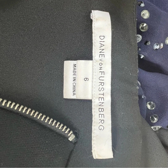 Diane Von Furstenberg Sequin Embellished Cocktail Dress Navy Blue Size 6 - Picture 6 of 8